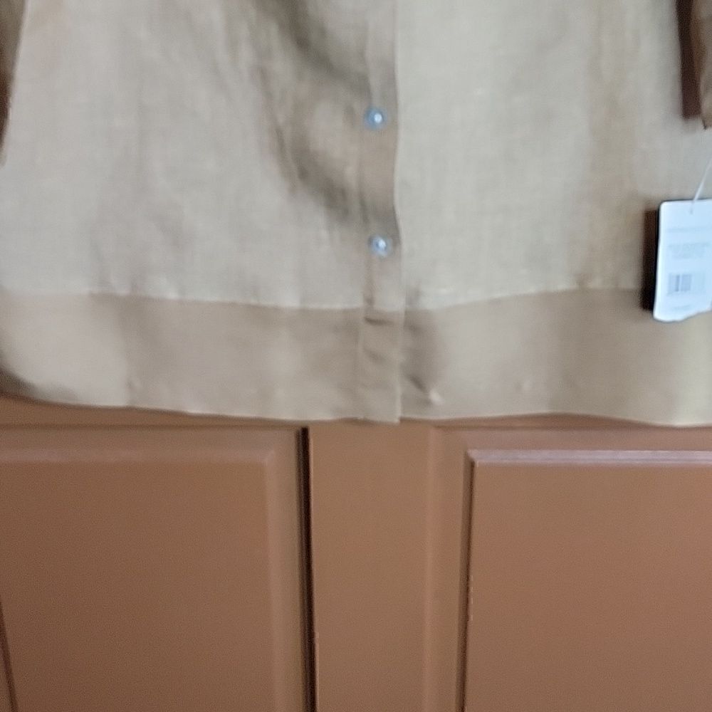 Norton McNaughton-Linen/Rayon tan colored shirt with 3/4 sleeves. L. NWT. - Picture 6 of 12